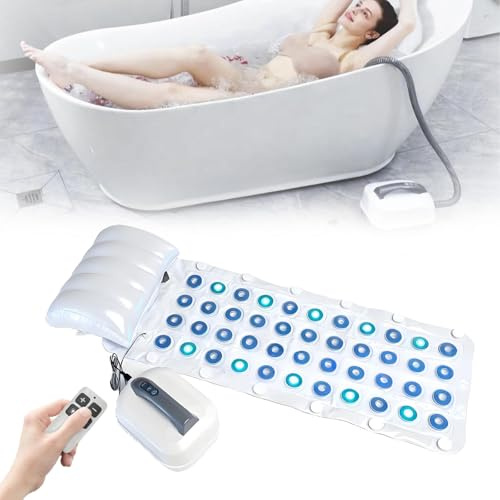 SHUMIAO Sprudelmatte Badewanne,Badewannenmatte mit Luftmassage, Badewannen-Spa-Massagematte, 6-stufige Sprudelfunktion,6-farbige LED-Leuchten,Fernbedienung und rutschfeste Saugnäpfe für Home