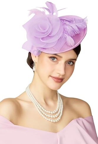 BABEYOND Damen Federn Fascinator Hut Mesh-Blumen Haarclip | ascot, federn, mesh-blumen, pillbox-design, ideal für hochzeiten, rennen & partys
