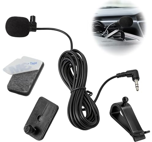 HENGBIRD Microfono per auto con cavo da 3 m jack 3,5 mm - Microfono esterno per Sony JVC Kenwood Jensen Alpine Autoradio Navigazione Computer Portatile Lettore stereo con morsetto a U e