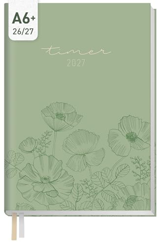 Häfft® Chäff-Timer Mini Taschenkalender 26/27 A6+ Green Poppy | 17 Monate Terminkalender klein von Aug. 2026 - Dez. 2027 handlicher & praktischer Wochenplaner für Hand- & Hosentasche