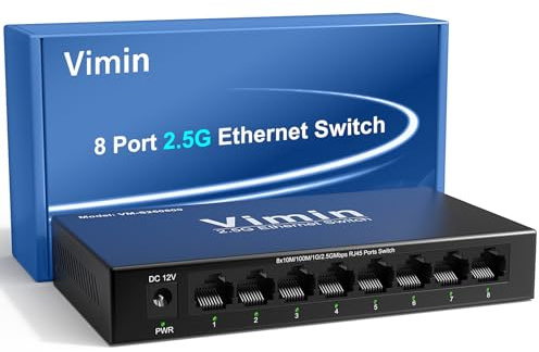 Switch 8 Ports 2,5G Non Géré, 8 Ports RJ45 2,5 G, Commutateur Ethernet Plug & Play 2,5 G, Boîtier Métallique, Bureau/Mur, pour Réseau Domestique et de Bureau