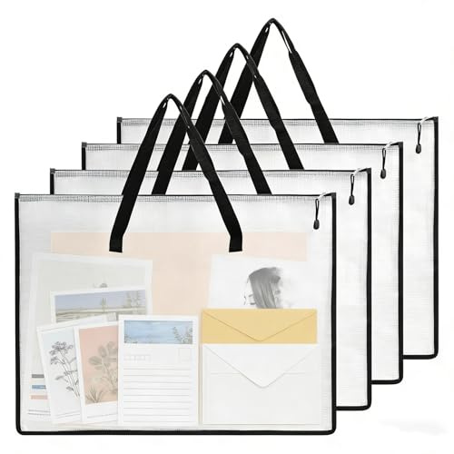 Rusokufo Set med 4 konstmappar 47 x 63 cm fodral portfölj dragkedja handtag nät organiserare för affisch album minnen