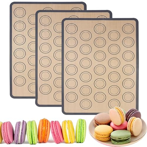 3 tappetini da forno in silicone per macaron, 42 x 29,5 cm, tappetino da forno in silicone per macaron, biscotti, antiscivolo, senza BPA, tappetino da forno in silicone antiaderente, per macaron