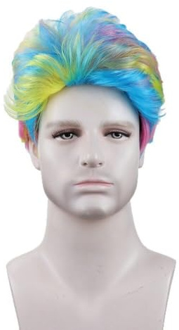Peluquines para hombre Peluca de pelo corto colorida for hombres Juegos rol Desplazamientos diarios Cabeza completa Esponjosa y suave Postizos
