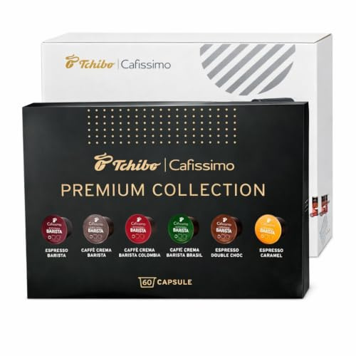 Tchibo CAFISSIMO Pure Plus Kaffeemaschine, Schwarz, 1250 W, 800 ml, mit 60 Kapseln der Premium-Kollektion, Espresso Barista, Caffè Crema, Kolumbia und Brasil, Espresso Caramel, Double Choc
