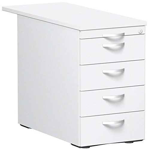 Geramöbel Standcontainer mit 4 Metall-Schubfächern und 1000 mm Abdeckplatte, Utensilienschubfach, Metall-Rollschubführung, Zentralverriegelung, 438x1000x720, Weiß/Weiß/Weiß