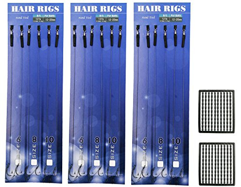 18pcs Carp Fishing Hair Rigs Barbless Hooks Size 6# 8# 10# Carp Fishing Hooks Tackle with 200pcs Boilie Stoppe for Free