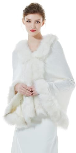 BEAUTELICATE Estola de Pelo Mujer Chal de Piel Sintética de Conejo Capa de Abrigo Punto Poncho Cardigan para Boda Fiesta Invierno (Marfil)