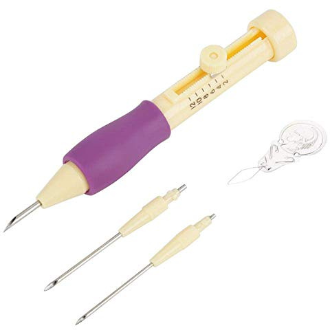 Punch Needle Set Sticknadelstanzer-Set mit Nadelstift in 3 Größen für DIY Handwerk (gelb + lila)
