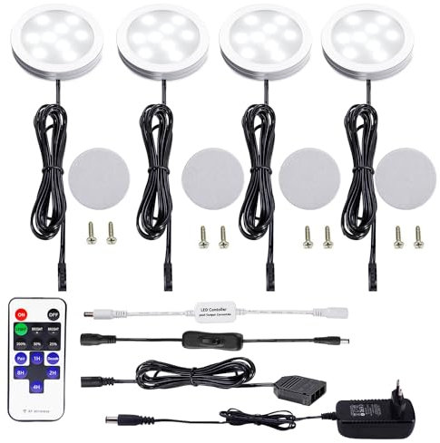 AIBOO - Juego completo de 6 luces led para armarios (bajo armario, incluye 1 bombilla, iluminación vitrinas, juego LED la parte inferior del mueble, todos los accesorios) 12.00W, 12.00V