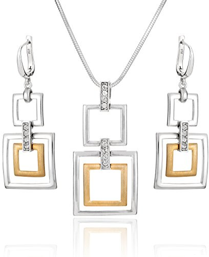 LillyMarie Damenschmuck Set Mit Silber Snake Kette Und Vergoldetem Rechteckigen Anhänger