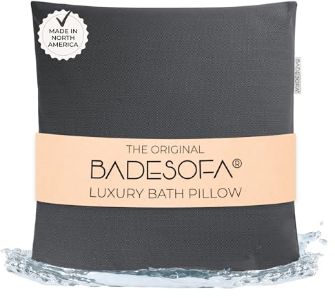 BADESOFA® Badkarskudde M | extra bekväm badkarskudde | snabbtorkande | tillverkad i EU | tvättbar badkarskudde | antracitgrå badrumskudde | badkarstillbehör för breda, fyrkantiga badkar