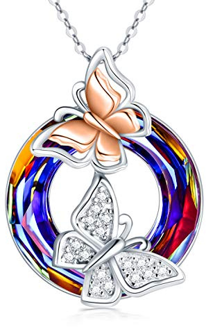 AOBOCO Schmetterling Kette Damen 925 Sterling Silber Kristall Anhänger Halskette Jahrestag Geburtstag Schmuck Geschenk für Frauen Mädchen Freundin Mutter