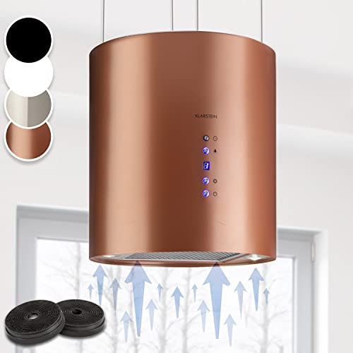 Klarstein Cappa Isola Sospesa per Cucina, LED, Flusso d'Aria 558m³/h, Candelabro, Filtri Antigrasso e Carboni Attivi, Sottopensile