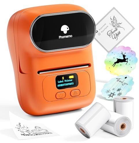 Phomemo M110 Bluetooth Etikettendrucker, Tragbarer Beschriftungsgerät Selbstklebend mit 3 Etikettenrollen,Barcode Etikettendrucker für,Einzelhandel,Büro und kleine Unternehmen - Orange