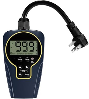 Techbee 1 s to 999 h Short/Long On-Off Interval Repeat Cycle Timer Plug Outlet with Countdown and Light Sensor, Waterproof for Outdoor (15A 1HP)