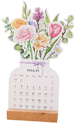 2022 Tischkalender Süßer künstlerischer Schreibtisch Kalender 2022, kleiner kreativer Schreibtischkalender mit hölzerner Basis for Heimbüro Handwerk Dekoration, Neujahrsgeschenk Desktop-Verzierung
