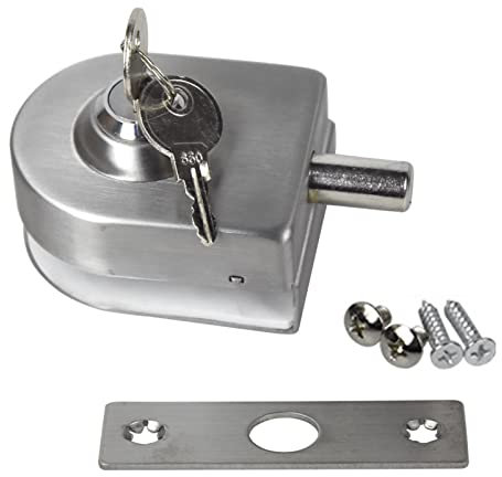 UFURMATE Verrou de Porte en Verre Argenté sans Cadre avec Clés, Pas Besoin de Percer le Verre, Convient pour un Verre de 10 à 12 mm d'Épaisseur