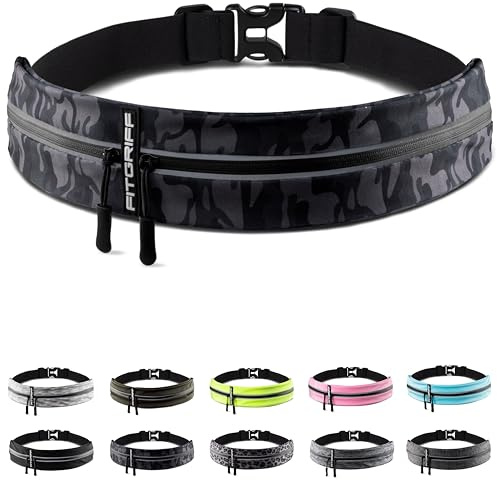 Fitgriff® Marsupio Running - Porta Cellulare Corsa (per Ogni Telefono) per Uomo e Donna - Cintura Jogging per Sportivo, Camminata (Camo-Black, 62-90 cm di girovita)