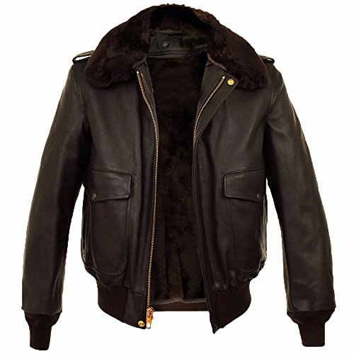 Aksah Fashion Veste en cuir de pilote de bombardier G1 Aviateur AirForce vintage en peau de mouton bomber noire pour homme, marron, L