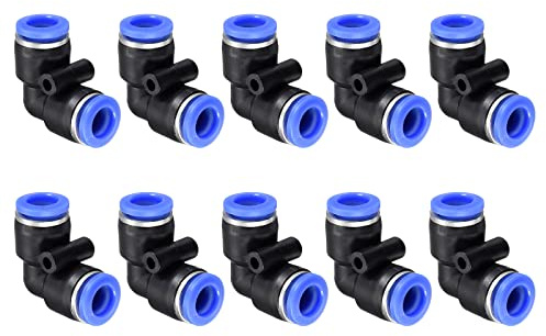 M METERXITY Gomito Connessione a Pressione 8mm Blu Nero 10pz | 90 Gradi, Tubo Raccordi, per Trasporto Aria Acqua, Applicabile a Esterno/Industriale