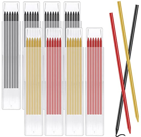 48 Stück Bleistiftminen für Zimmermannsbleistift,2.8 mm Bleistift Ersatz | Tischler Bleistift Ersatzminen, Solide Tieflochmarker Bleistift Ersatzminen für Architekt Zeichnen(Gelb Rot Schwarz)