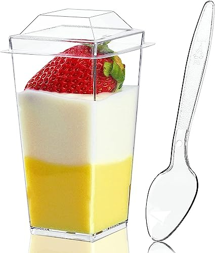 MEETOZ 50 Pack 3oz Dessert Cups, Mini Dessert Cups with Lids and Spoons | 90 ml/3 oz Clear PP Parfait Cup, Mini Pudding Cups, Appetizer Shooter Glasses for Mousse Trifle Fruit Pudding