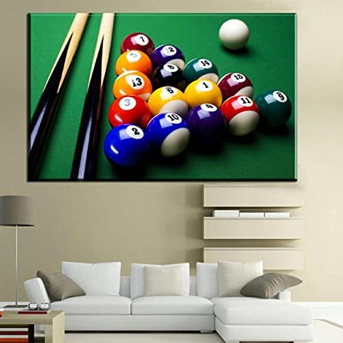 Leinwanddruck, Billard, Pool-Sticks, Leinwandgemälde, nordische Sportposter, Drucke, Wandkunst, Bilder, Wohnzimmer, Heimdekoration, 95 x 145 cm (37 x 57 Zoll), Innenrahmen