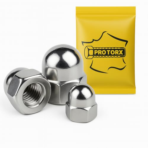 PROTORX Ecrou Borgne M8 : 20 Pcs Visserie Inox A2 pour Vis Boulon Rondelle,Écrous Capuchons Acier Bombee Hexagonal Protection,Anti-Rouille Usage Extérieur - DIN 1587,Boite Rangement Vis PROTOR20