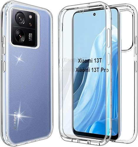 LIUKM Funda para Xiaomi 13T,360 Grados Doble Cara Claro Carcasa,PC Dura Bumper + TPU Silicona Case con Antigolpes Protectora,Pantalla Protector Cover para Xiaomi 13T - Transparente