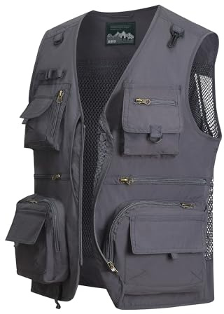 MeiLayM Herren Outdoor Weste Anglerweste mit Mehreren Taschen Leicht Fotografie Weste Sommer Multifunktionsweste Camping Jagd Weste Atmungsaktiv Ärmellos Jacke