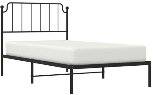 vidaXL Durable Black Steel Bed Frame with Headboard - Robust Powder-Coated Steel Frame, Metal Slats, Extra Under-Bed Storage Space