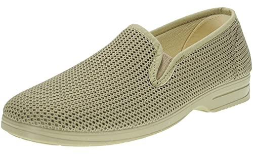 Calzados Romero. Zapatilla Rejilla Nailon de Hombre para Casa y Calle Transpirable Primavera Verano Piso Goma Ancho ESTÁNDAR Modelo 25. Tostado Talla 43