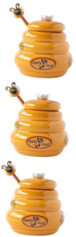 PRETYZOOM 3sets Honey Jar Ceramic Lidded Storage Pot Dipper for Desktop Use for Honey Dispenser and Jam Container Needs