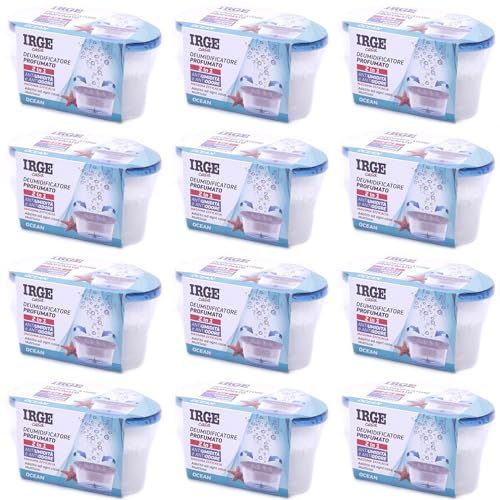 SET 12 vaschette 400 ml assorbi umidità profumate OCEAN anti odore deumidificatore sali per bagno cucina camper caravan roulotte ripostiglio dispensa armadio