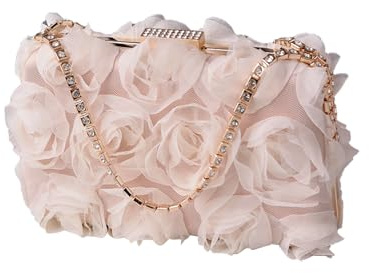 CORIOS Damkvällsväska blommor kuvertväska elegant handväska mini ros axelväska lyxig axelväska för bröllop bankett party avslutningsbal, champagne, Large