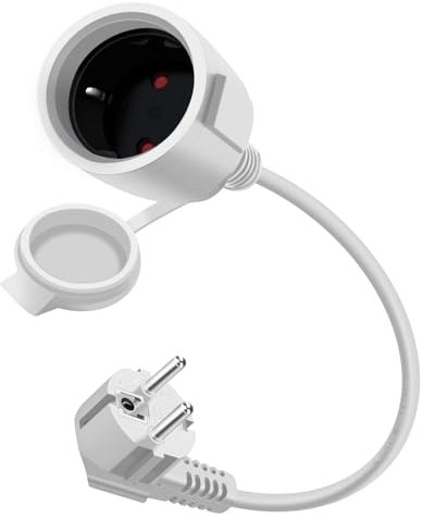 HuaLiSiJi Cable Extensión Schuko 90 Grados 16A 250V Cable Alargador Schuko Macho y Hembra 2AC IP44, para Uso al Aire Libre o en Interiores, en el Hogar, en la Oficina (Blanco, 1m)