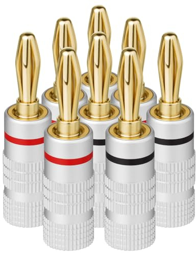 Aolso Clavija Banana Conectores Altavoces, 8 Piezas Conector Banana, 24K Altavoces Enchufe Conectores para Altavoces, Amplificadores y Otros Receptores de Audio (Rouge *4, Noir *4)