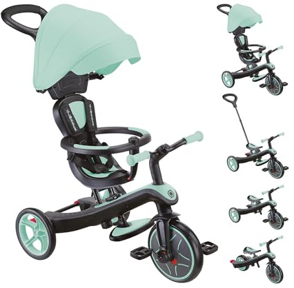 Globber - Tricycle Explorer 4 en 1 - Tricycle évolutif et draisienne pour Les Tout-Petits de 10 Mois à 5 Ans - Version 2 - Vert Menthe