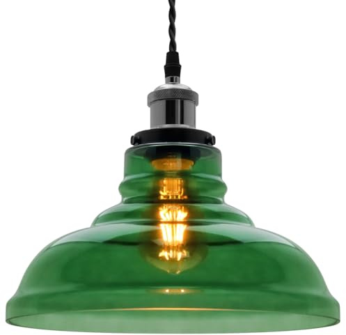 Smoked Glass Pendant Light Green Lamp Shade Bowl Industrial Ceiling Rose E27 Fitting Black Nickel K422