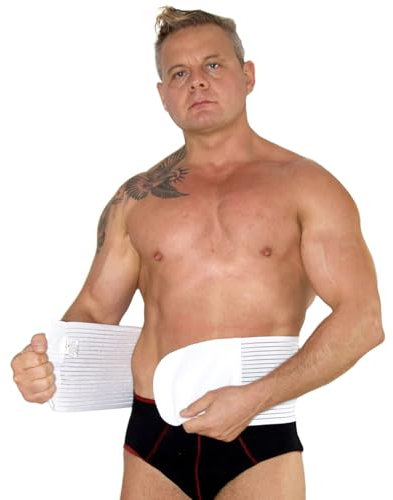 BODYPERFECT Ceinture abdominale post-partum après la chirurgie, unisexe, soulagement des maux de dos, support dorsal de la bande abdominale, hauteur de fermeture réglable 16 cm, blanc, taille XL
