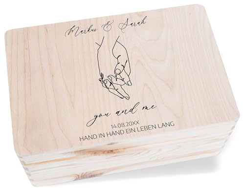 Holzkiste - Pärchen - You and Me Holzbox für Paare Hand in Hand ein Leben lang personalisierte Erinnerungsbox für Jahrestag I Valentinstag I Weihnachten - 30x20x14 cm - Holz - kiste paar