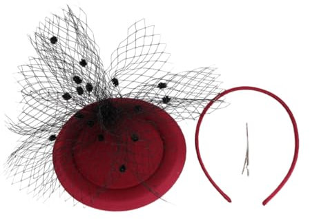 VALICLUD Veil Fascinator Hut Mit Clip Und Haarreif Für Damen Elegante Kopfbedeckung Für Hochzeiten Teepartys Und Cocktail-veranstaltungen Leicht Und Tragbar Weinrot