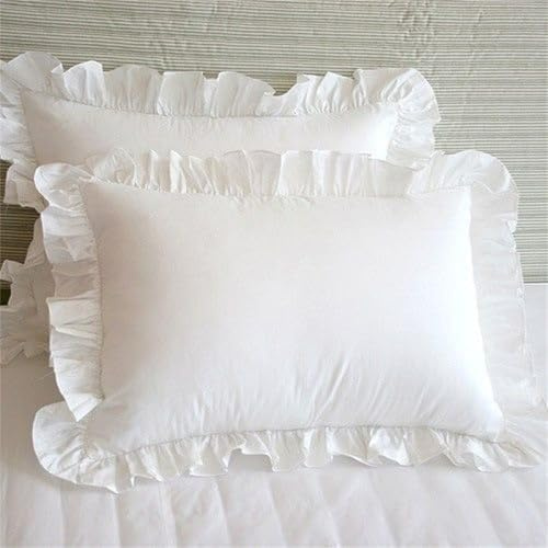 LLECDASEUI 1/2 Paar französische Vintage-Kissenbezüge mit Rüschen, 73,7 x 45,7 cm, weiß, Shabby-Chic-Kissenbezüge, Landhausmädchen-Kissenbezug (Weiß, 1 Paar)