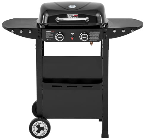 Royal Gourmet 2 Brûleurs Barbecue Gaz sur Chariot, 2 en 1 Plaque et Grille Combinés avec Tables Latérales Pliables et Couvercle, Puissance 5kW, Adapté pour Jardin et Camping, Noir