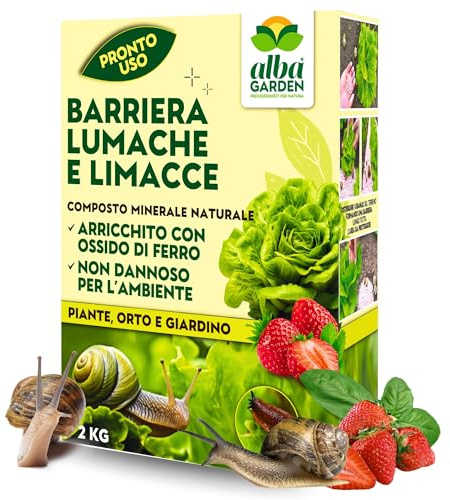 Albagarden - Lumachicida Granulare Naturale con Ossido di Ferro - Maxi x 2 Kg - Barriera Lumache e Limacce a Base di Minerali - Granulare