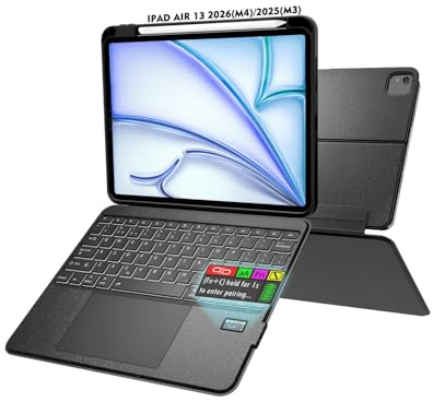 Doohoeek Bluetooth Keyboard Case w/LCD Screen Display for iPad Air 13 Inch 2026(M4)/2025(M3)/2024(M2), iPad Pro 12.9 6th/5th/4th/3rd Gen, Backlit Keyboard Folio, Detachable Trackpad & 150° Adjustable