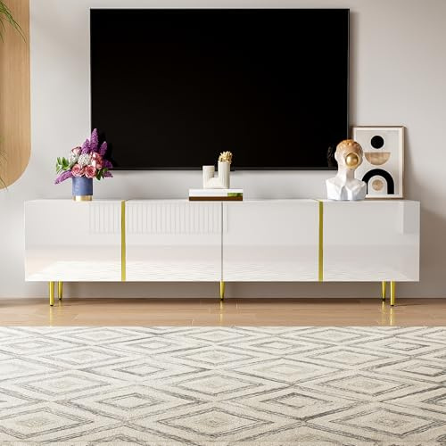 Jaxenor 170cm TV Schrank mit Vier Türen, Modern und Schlicht TV Bank, TV Board Holz, Hochglanz Fernseher Schrank, TV Cabinet, Weiß