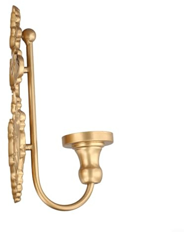 Cast Iron Wall Candle Holder Vintage Taper Candlestick Sconce Antique White Metal Wall Mount Decorative Light for Living Room Home(Gold)