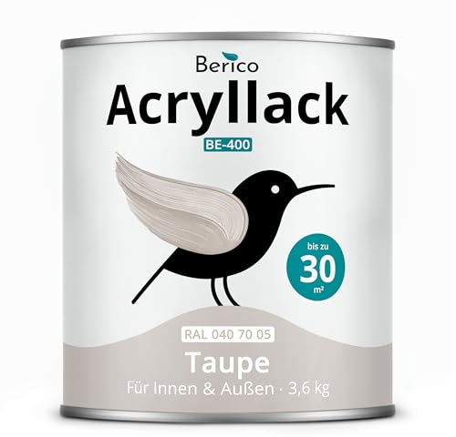Berico Acryllack - Taupe/Greige - 3,6 Kg - 4in1 Lack Buntlack Möbelfarbe Möbellack - Für Innen und Außen - Holz, Möbel, Metall & Fliesen